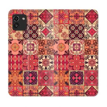 Housse Cuir Portefeuille pour Samsung Galaxy A03 Texture Carreau Ciment Rouge