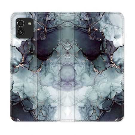 Housse Cuir Portefeuille pour Samsung Galaxy A03 Texture Marbre Gris