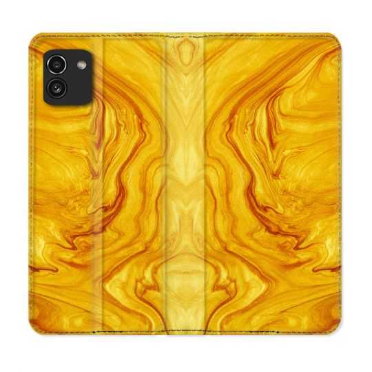 Housse Cuir Portefeuille pour Samsung Galaxy A03 Texture Marbre Jaune