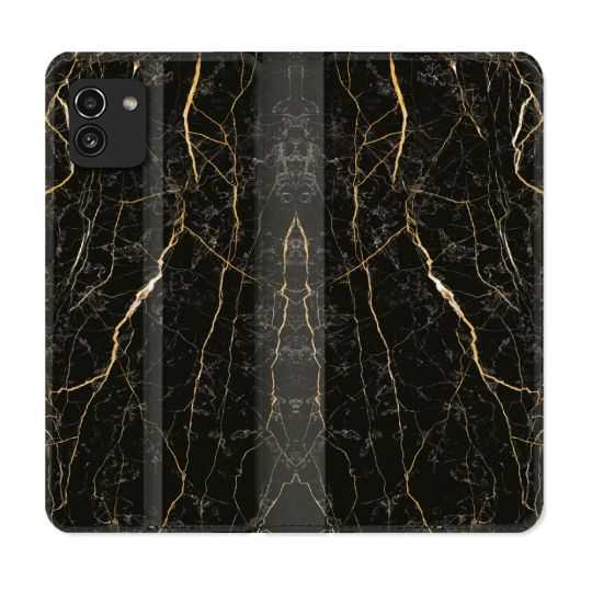 Housse Cuir Portefeuille pour Samsung Galaxy A03 Texture Marbre Noir