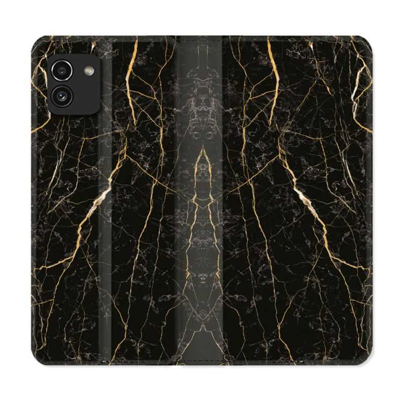 Housse Cuir Portefeuille pour Samsung Galaxy A03 Texture Marbre Noir