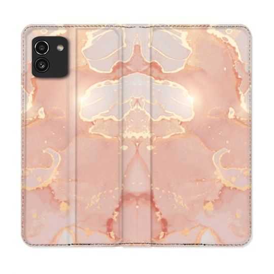 Housse Cuir Portefeuille pour Samsung Galaxy A03 Texture Marbre Rose
