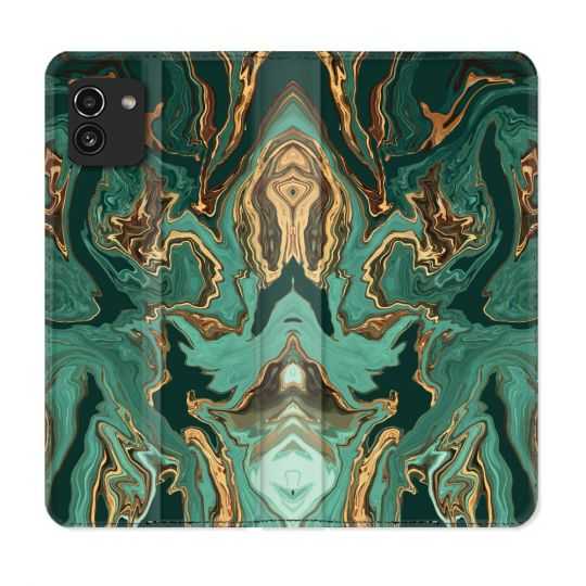 Housse Cuir Portefeuille pour Samsung Galaxy A03 Texture Marbre Vert