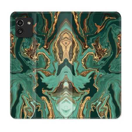 Housse Cuir Portefeuille pour Samsung Galaxy A03 Texture Marbre Vert