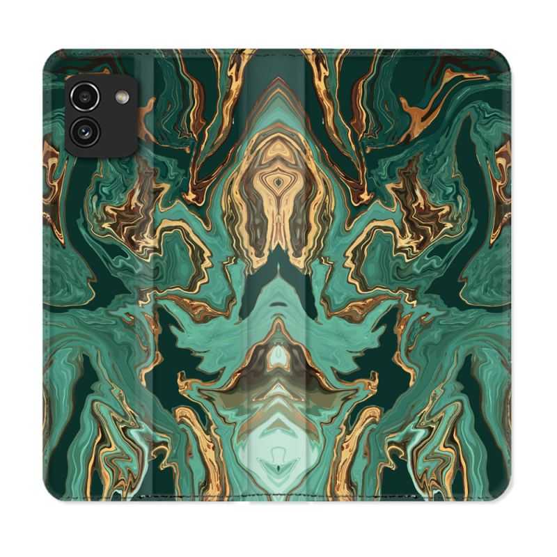 Housse Cuir Portefeuille pour Samsung Galaxy A03 Texture Marbre Vert