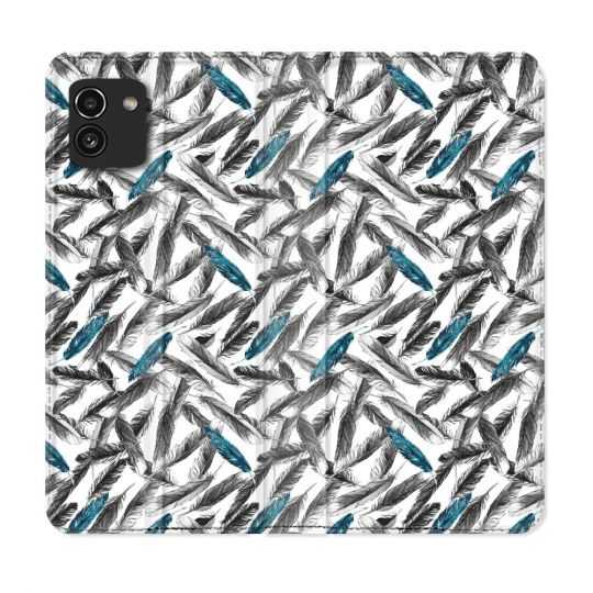 Housse Cuir Portefeuille pour Samsung Galaxy A03 Texture Plume Canard