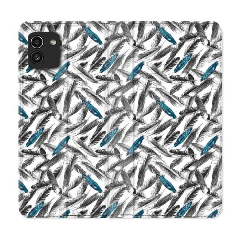 Housse Cuir Portefeuille pour Samsung Galaxy A03 Texture Plume Canard