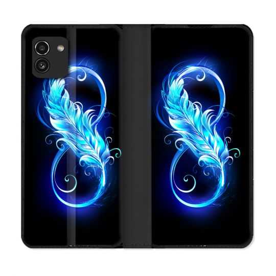 Housse Cuir Portefeuille pour Samsung Galaxy A03 Texture Plume Infini Bleu