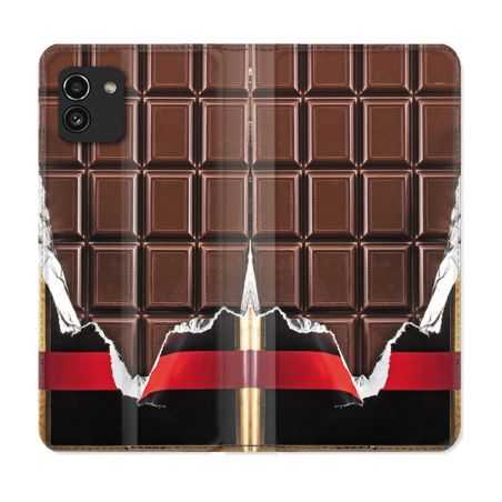 Housse Cuir Portefeuille pour Samsung Galaxy A03 Texture Trompe Oeil Chocolat
