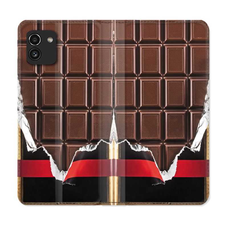 Housse Cuir Portefeuille pour Samsung Galaxy A03 Texture Trompe Oeil Chocolat