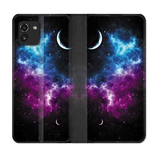 Housse Cuir Portefeuille pour Samsung Galaxy A03 Univers Bleu Violet