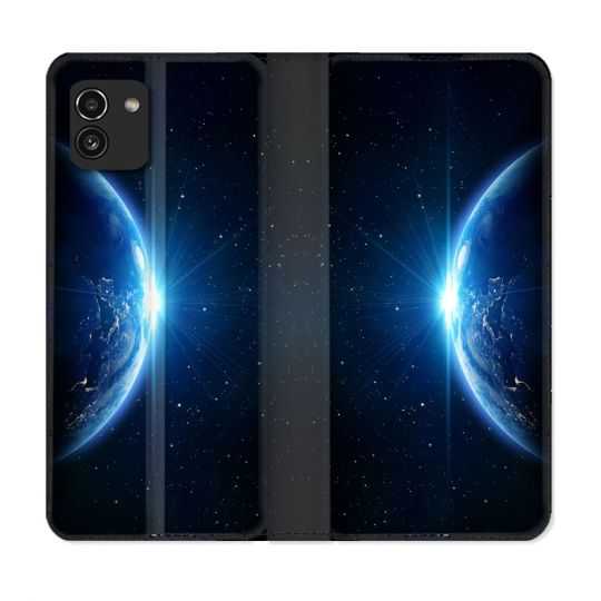 Housse Cuir Portefeuille pour Samsung Galaxy A03 Univers Planete Terre