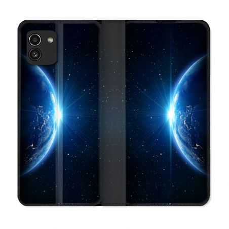 Housse Cuir Portefeuille pour Samsung Galaxy A03 Univers Planete Terre