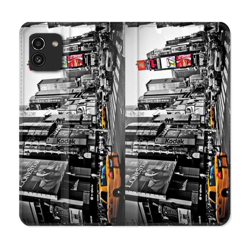Housse Cuir Portefeuille pour Samsung Galaxy A03 Voyage Amerique USA New York Taxi