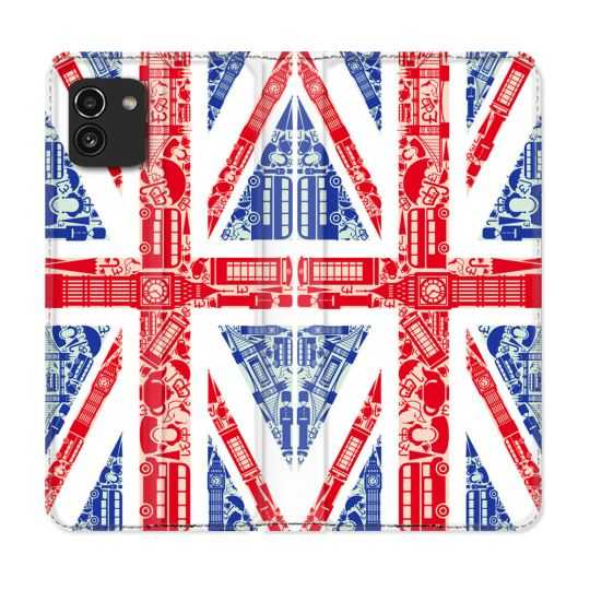 Housse Cuir Portefeuille pour Samsung Galaxy A03 Voyage Angleterre Blanc