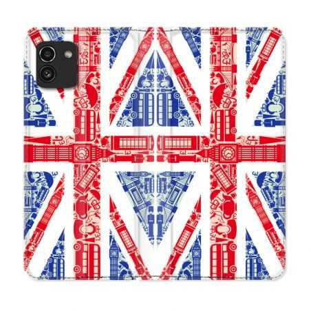 Housse Cuir Portefeuille pour Samsung Galaxy A03 Voyage Angleterre Blanc