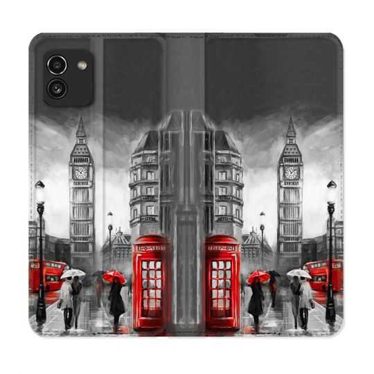 Housse Cuir Portefeuille pour Samsung Galaxy A03 Voyage Angleterre Londres Vintage