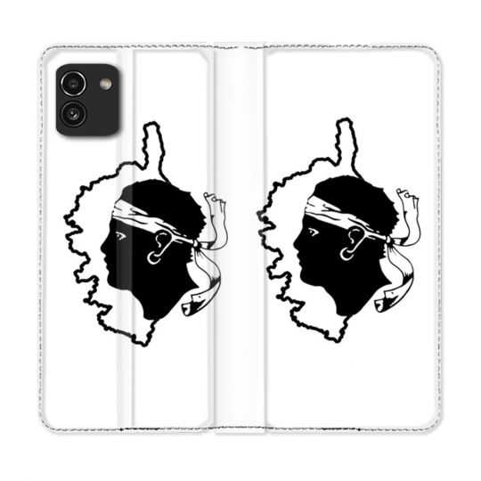Housse Cuir Portefeuille pour Samsung Galaxy A03 Voyage Corse Blanc