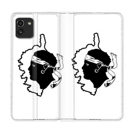 Housse Cuir Portefeuille pour Samsung Galaxy A03 Voyage Corse Blanc
