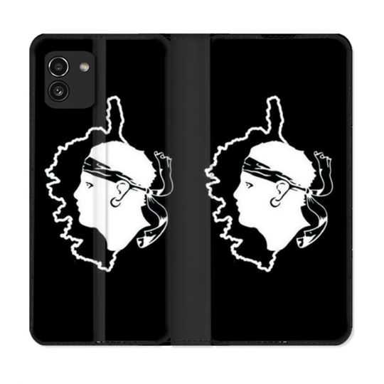 Housse Cuir Portefeuille pour Samsung Galaxy A03 Voyage Corse Noir