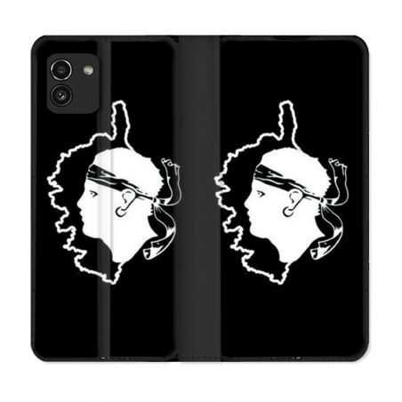 Housse Cuir Portefeuille pour Samsung Galaxy A03 Voyage Corse Noir