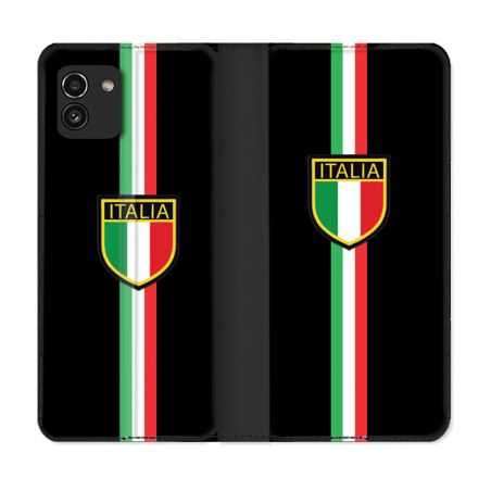 Housse Cuir Portefeuille pour Samsung Galaxy A03 Voyage Italie 3 Noir