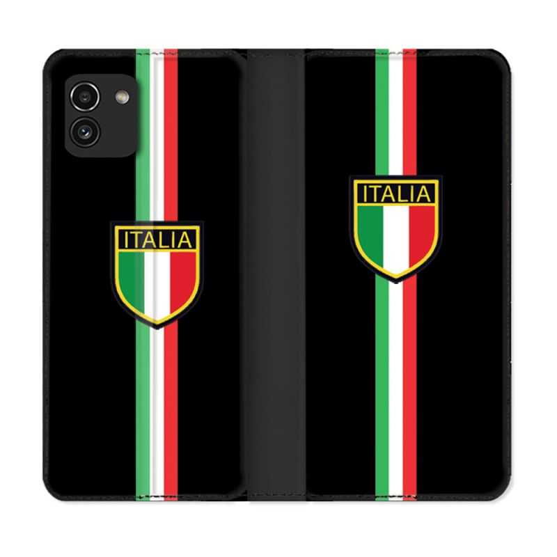 Housse Cuir Portefeuille pour Samsung Galaxy A03 Voyage Italie 3 Noir