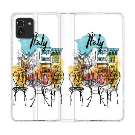 Housse Cuir Portefeuille pour Samsung Galaxy A03 Voyage Italie Vintage
