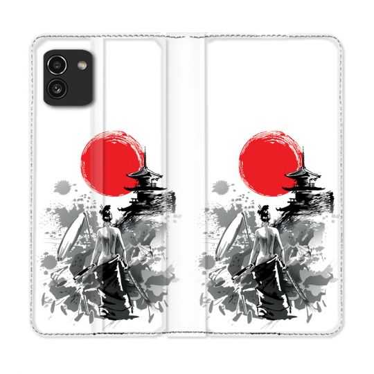 Housse Cuir Portefeuille pour Samsung Galaxy A03 Voyage Japon Femme