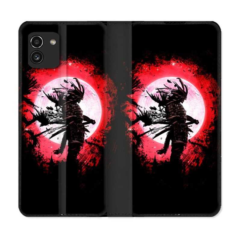 Housse Cuir Portefeuille pour Samsung Galaxy A03 Voyage Japon Samourai
