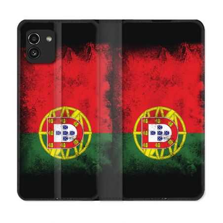 Housse Cuir Portefeuille pour Samsung Galaxy A03 Voyage Portugal Drapeau