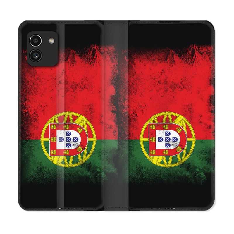 Housse Cuir Portefeuille pour Samsung Galaxy A03 Voyage Portugal Drapeau