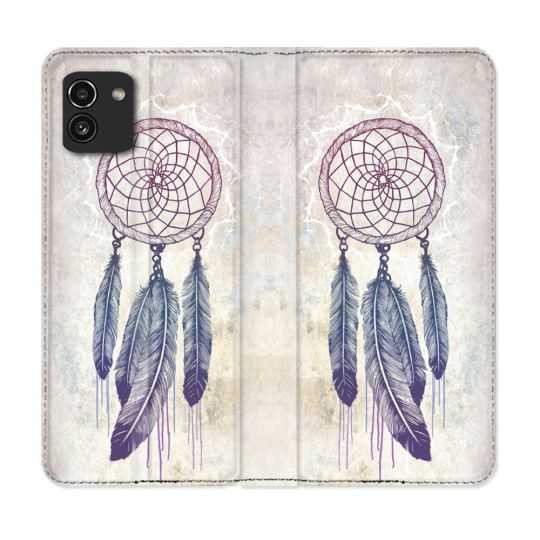 Housse Cuir Portefeuille pour Samsung Galaxy A03 Zen Attrape Reve Blanc