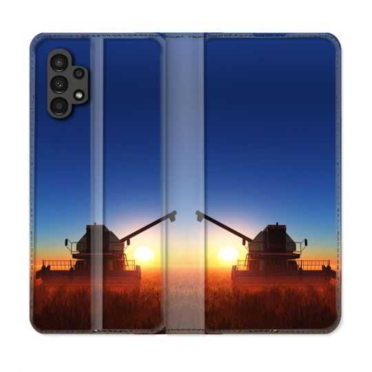 Housse Cuir Portefeuille pour Samsung Galaxy A13 4G Agriculture Moissonneuse Soleil
