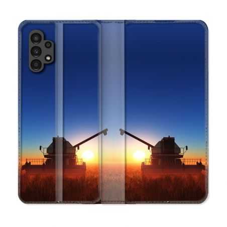 Housse Cuir Portefeuille pour Samsung Galaxy A13 4G Agriculture Moissonneuse Soleil