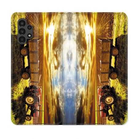 Housse Cuir Portefeuille pour Samsung Galaxy A13 4G Agriculture Tracteur Color