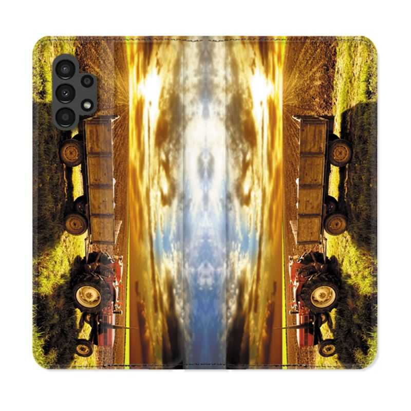 Housse Cuir Portefeuille pour Samsung Galaxy A13 4G Agriculture Tracteur Color