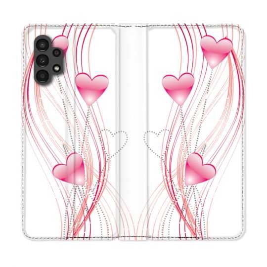 Housse Cuir Portefeuille pour Samsung Galaxy A13 4G Amour Coeur Rose Montant sur Blanc