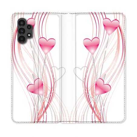 Housse Cuir Portefeuille pour Samsung Galaxy A13 4G Amour Coeur Rose Montant sur Blanc