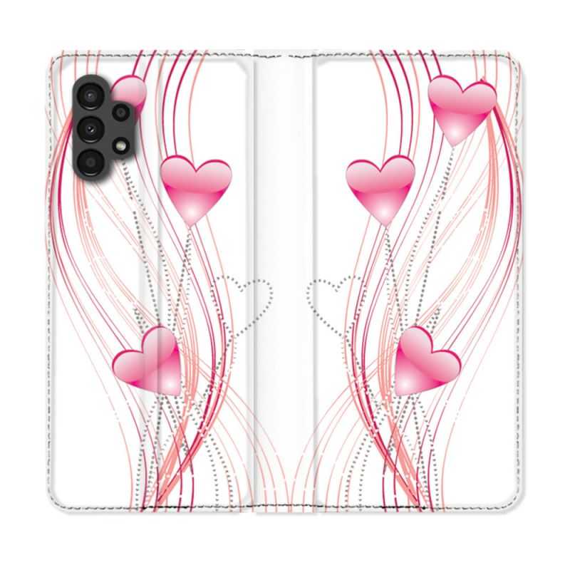 Housse Cuir Portefeuille pour Samsung Galaxy A13 4G Amour Coeur Rose Montant sur Blanc