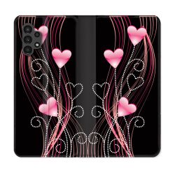 Housse Cuir Portefeuille pour Samsung Galaxy A13 4G Amour Coeur Rose Montant sur Noir