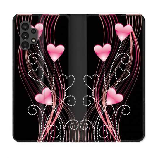 Housse Cuir Portefeuille pour Samsung Galaxy A13 4G Amour Coeur Rose Montant sur Noir