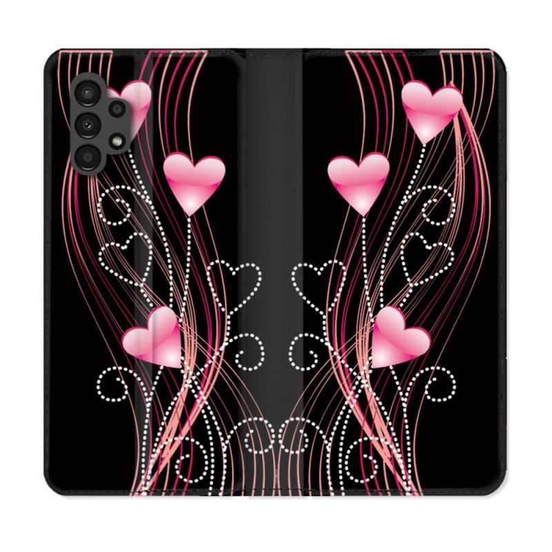Housse Cuir Portefeuille pour Samsung Galaxy A13 4G Amour Coeur Rose Montant sur Noir