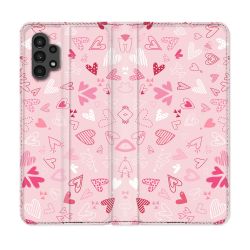 Housse Cuir Portefeuille pour Samsung Galaxy A13 4G Amour Ptis Coeurs