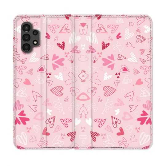 Housse Cuir Portefeuille pour Samsung Galaxy A13 4G Amour Ptis Coeurs