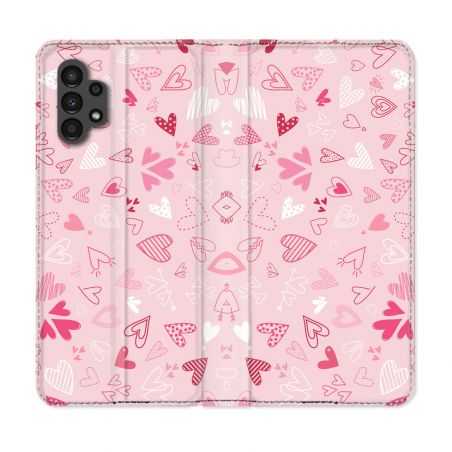Housse Cuir Portefeuille pour Samsung Galaxy A13 4G Amour Ptis Coeurs