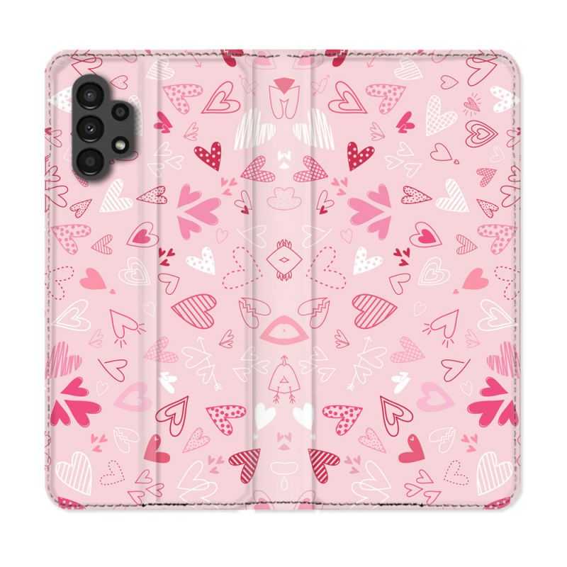 Housse Cuir Portefeuille pour Samsung Galaxy A13 4G Amour Ptis Coeurs