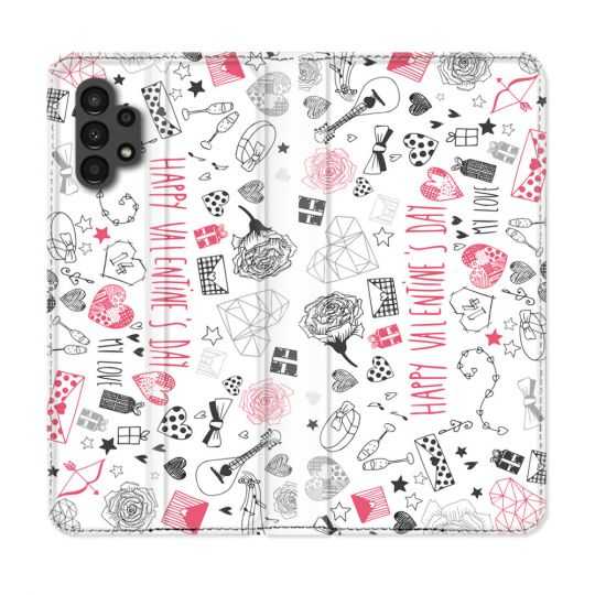 Housse Cuir Portefeuille pour Samsung Galaxy A13 4G Amour Valentines