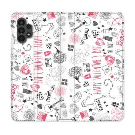 Housse Cuir Portefeuille pour Samsung Galaxy A13 4G Amour Valentines