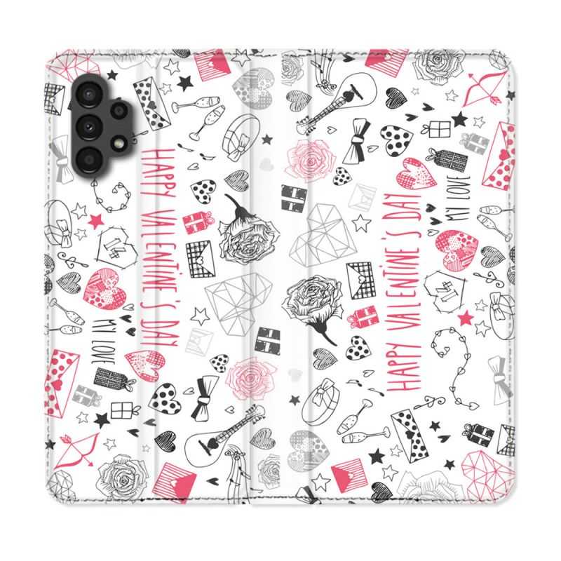 Housse Cuir Portefeuille pour Samsung Galaxy A13 4G Amour Valentines